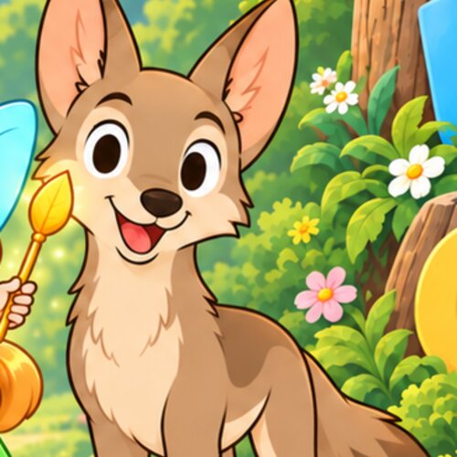 Coyote, the Child Fairy's playful forest friend